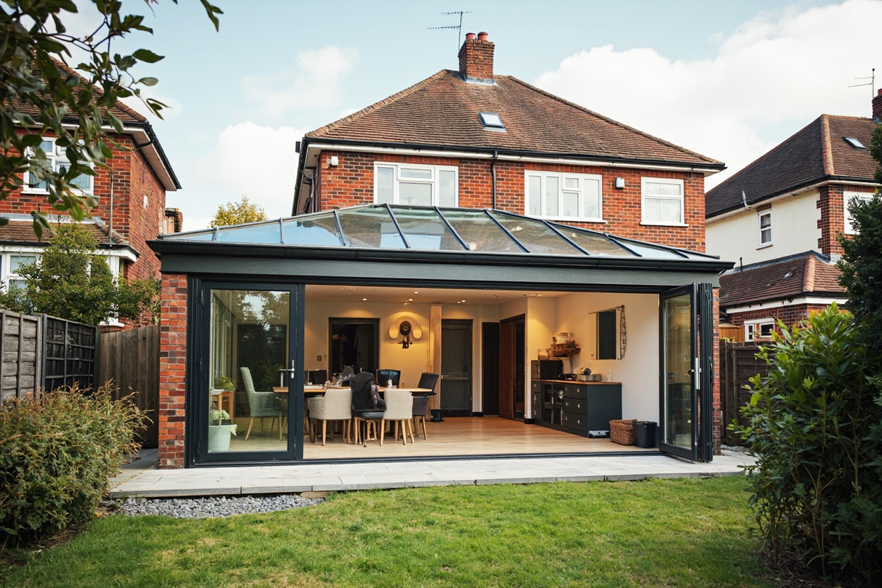 Photoreal UK rear extension with kitchen diner