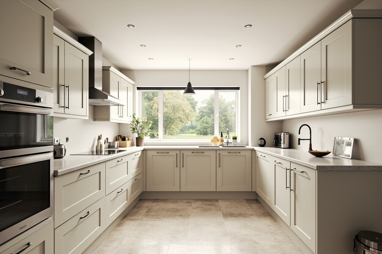 Photoreal image of a renovated British kitchen interior